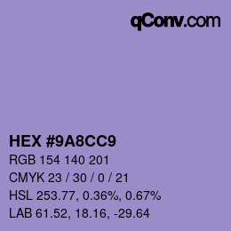 カラーコード: HEX #9A8CC9 | qconv.com
