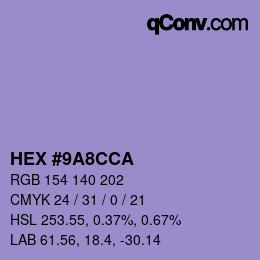 颜色代码: HEX #9A8CCA | qconv.com