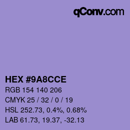 カラーコード: HEX #9A8CCE | qconv.com
