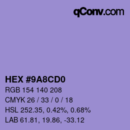 カラーコード: HEX #9A8CD0 | qconv.com