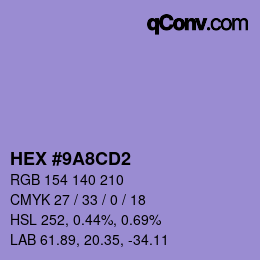 颜色代码: HEX #9A8CD2 | qconv.com