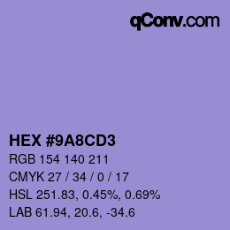 Color code: HEX #9A8CD3 | qconv.com