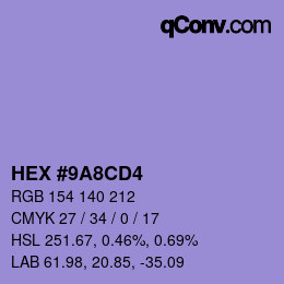 颜色代码: HEX #9A8CD4 | qconv.com