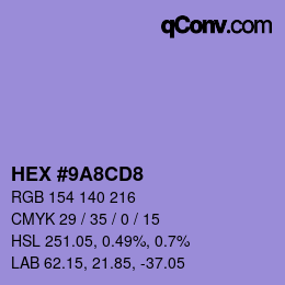 カラーコード: HEX #9A8CD8 | qconv.com