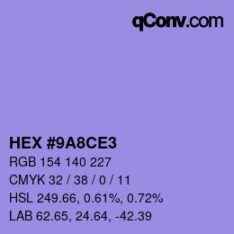 Color code: HEX #9A8CE3 | qconv.com