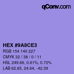 カラーコード: HEX #9A8CE3 | qconv.com