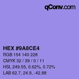 颜色代码: HEX #9A8CE4 | qconv.com