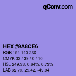 カラーコード: HEX #9A8CE6 | qconv.com