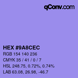 Farbcode: HEX #9A8CEC | qconv.com