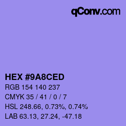 Farbcode: HEX #9A8CED | qconv.com