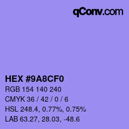 Color code: HEX #9A8CF0 | qconv.com