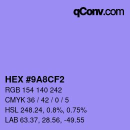 カラーコード: HEX #9A8CF2 | qconv.com