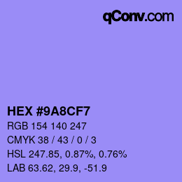 Color code: HEX #9A8CF7 | qconv.com