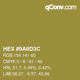 颜色代码: HEX #9A8D3C | qconv.com