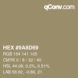 Color code: HEX #9A8D69 | qconv.com