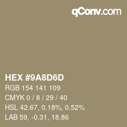 Color code: HEX #9A8D6D | qconv.com
