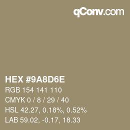 Color code: HEX #9A8D6E | qconv.com