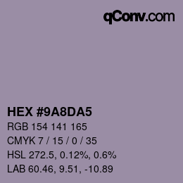 颜色代码: HEX #9A8DA5 | qconv.com