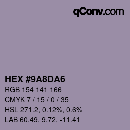 Color code: HEX #9A8DA6 | qconv.com
