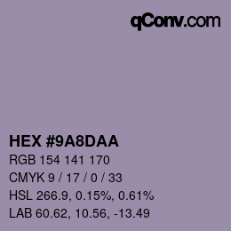 Color code: HEX #9A8DAA | qconv.com