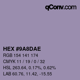 Farbcode: HEX #9A8DAE | qconv.com