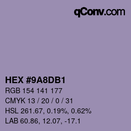 颜色代码: HEX #9A8DB1 | qconv.com