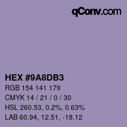 Color code: HEX #9A8DB3 | qconv.com