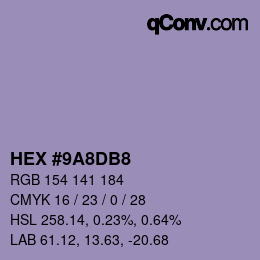 Color code: HEX #9A8DB8 | qconv.com