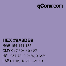 カラーコード: HEX #9A8DB9 | qconv.com