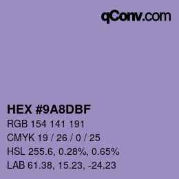 カラーコード: HEX #9A8DBF | qconv.com