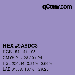 Color code: HEX #9A8DC3 | qconv.com