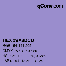 カラーコード: HEX #9A8DCD | qconv.com