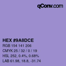 颜色代码: HEX #9A8DCE | qconv.com
