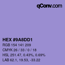 Color code: HEX #9A8DD1 | qconv.com