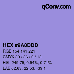 Color code: HEX #9A8DDD | qconv.com
