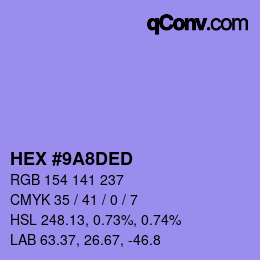カラーコード: HEX #9A8DED | qconv.com