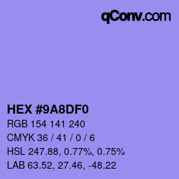 Color code: HEX #9A8DF0 | qconv.com