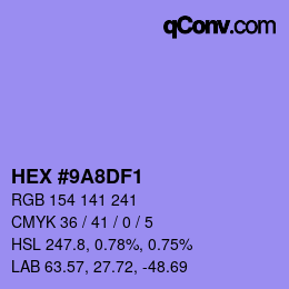 Color code: HEX #9A8DF1 | qconv.com