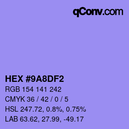 Color code: HEX #9A8DF2 | qconv.com