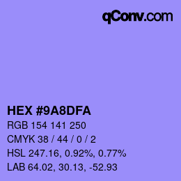 カラーコード: HEX #9A8DFA | qconv.com