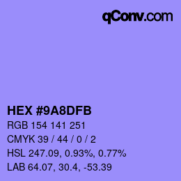 Color code: HEX #9A8DFB | qconv.com