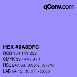颜色代码: HEX #9A8DFC | qconv.com