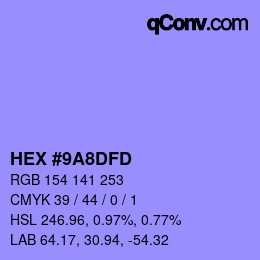 颜色代码: HEX #9A8DFD | qconv.com