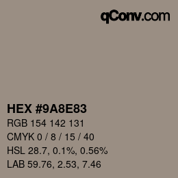 颜色代码: HEX #9A8E83 | qconv.com