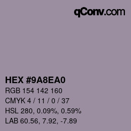 Color code: HEX #9A8EA0 | qconv.com