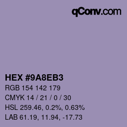 カラーコード: HEX #9A8EB3 | qconv.com