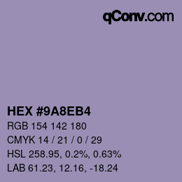 Color code: HEX #9A8EB4 | qconv.com