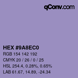 Color code: HEX #9A8EC0 | qconv.com