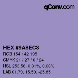Farbcode: HEX #9A8EC3 | qconv.com