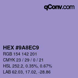 カラーコード: HEX #9A8EC9 | qconv.com